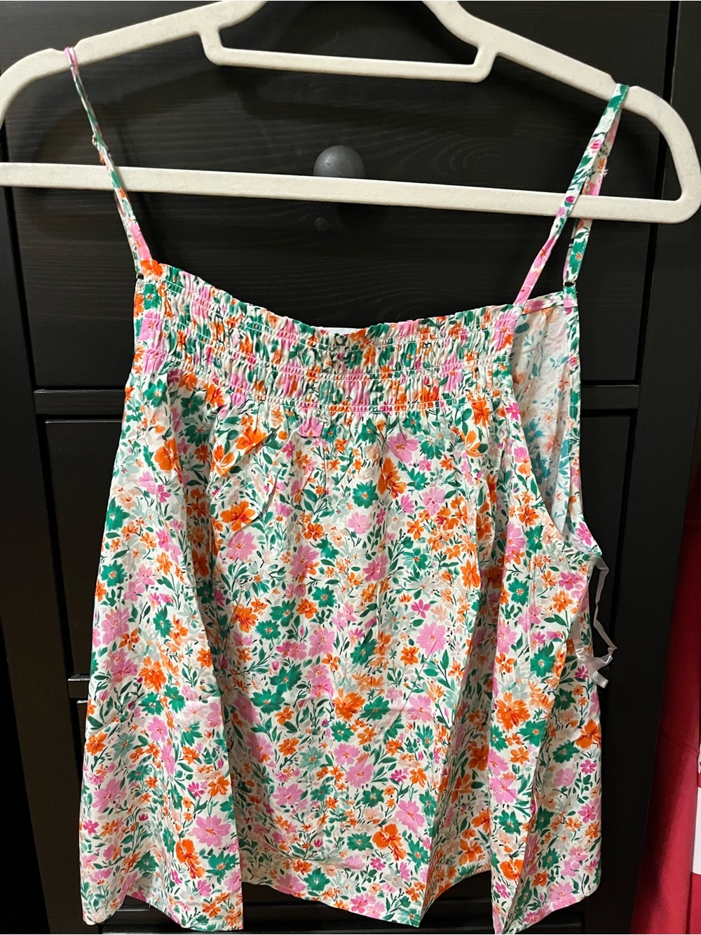 Floral Smocked Tank Top - Pink, Orange & Green
